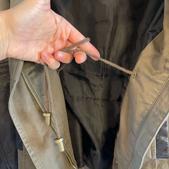 H&M Mixed Media Jacket Faux Leather & Army Green | SZ 2 - Picture 9 of 12